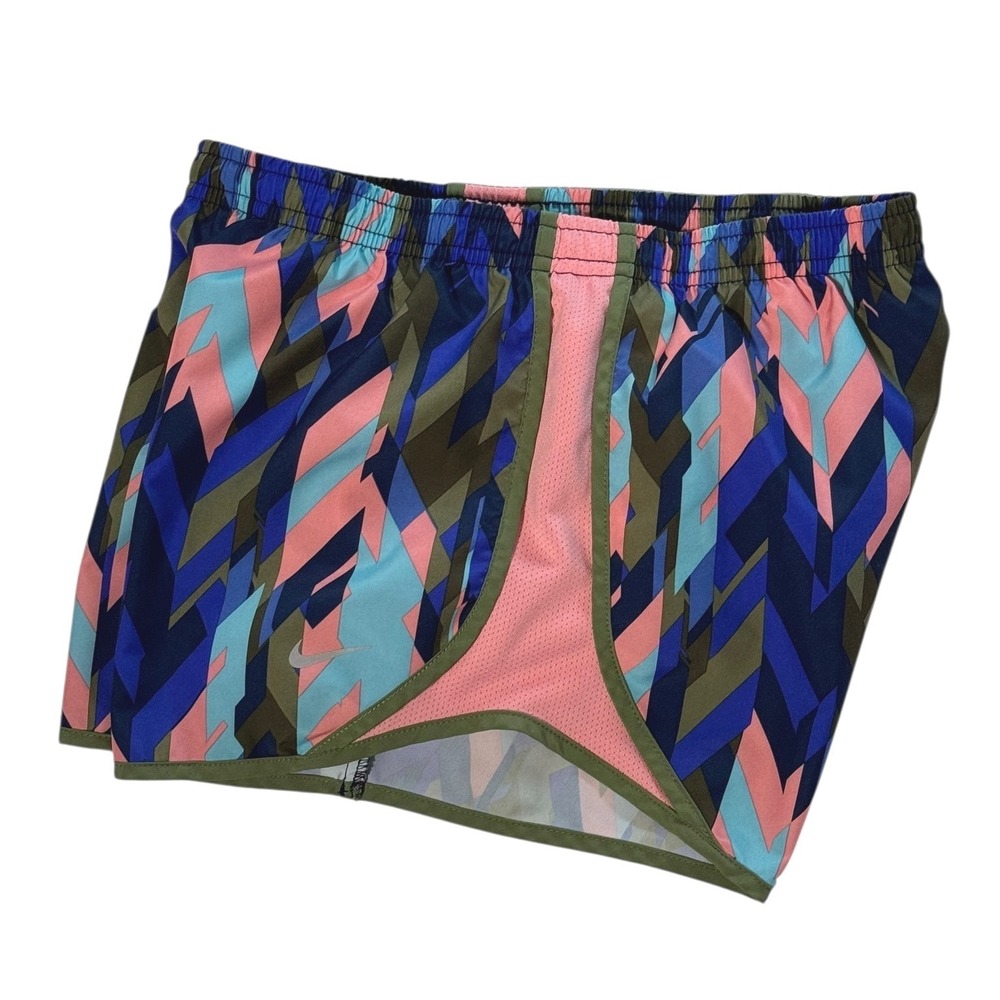 Nike‎ Dri-Fit Girls Size M Athletic Shorts Geometric Pink Green Blue Drawstring - Picture 7 of 10